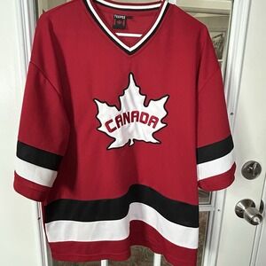 Teepee Canada Maple Leaf Hockey Jersey Red White Black Streetwear Mesh XL